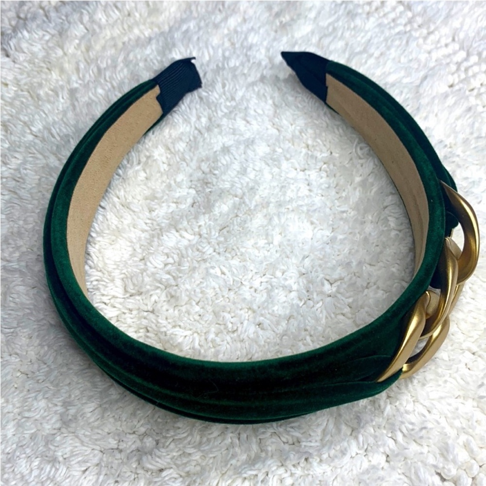 🌼Hairband Gold Chain Detail Headband in Green Velvety feel NWOT - Picture 5 of 8